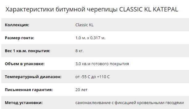 Характеристики битумной черепицы Katepal Classic KL
